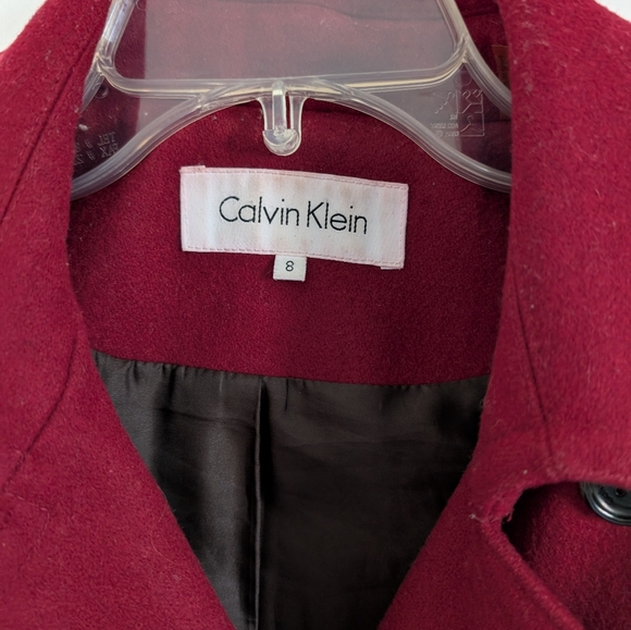 Calvin Klein Red Long Sleeve Wool Blend Polyester Lined Pea Coat Size 8 - Picture 6 of 6